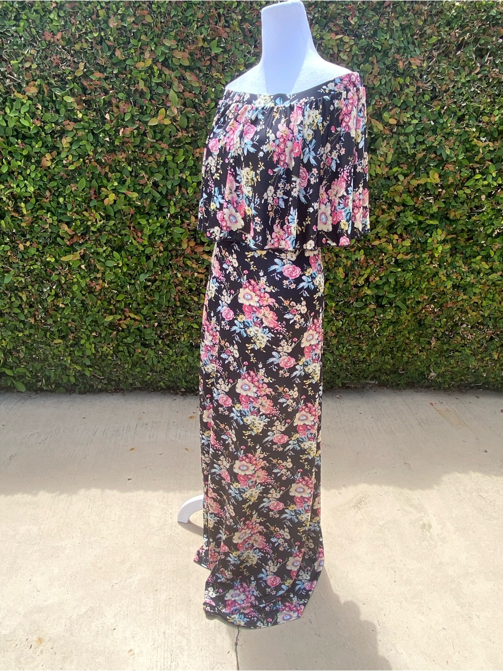 Strapless Black Floral Maxi Dress
